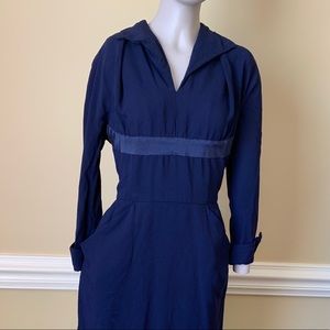 1940s Navy Blue Dress